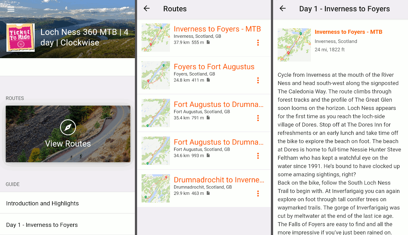 Screenshot of RWGPS app guide screens